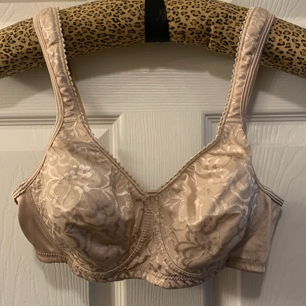 PLAYTEX BRA NUDE/BEIGE SZ 36 B PATTERNED SATIN LOOK 2 HOOK